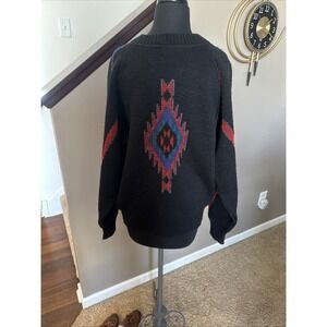 Vintage Mondo Men's  Crew Neck  Wool & Alpaca Graphic Sweater SZ M Medium Black